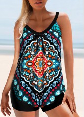 Tribal Print Bowknot Multi Color Tankini Top-No Bottom