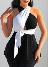 Black Cross Halter Tie Side Tank Top