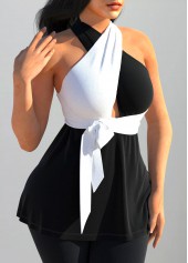 Black Cross Halter Tie Side Tank Top