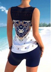 Navy Blue Tribal Print Cross Strap Tankini Set