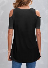 Purple Butterfly Print Cold Shoulder T Shirt