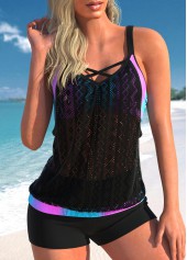 Contrast Lace Patchwork Cyan Tankini Top-No Bottom