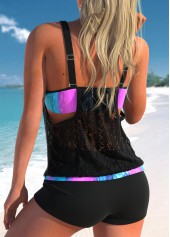 Contrast Lace Patchwork Cyan Tankini Top-No Bottom
