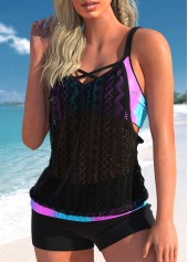 Contrast Lace Patchwork Cyan Tankini Top-No Bottom
