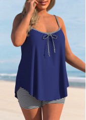 Striped Navy Blue Plus Size Bowknot Tankini Set