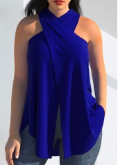 Halter Royal Blue Cross Front Tank Top