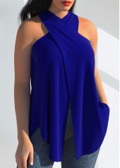 Halter Royal Blue Cross Front Tank Top