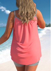 Coral Red Striped Plus Size Bowknot Tankini Set