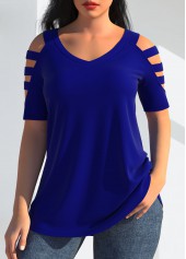 V Neck Cold Shoulder Royal Blue T Shirt