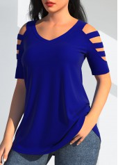 V Neck Cold Shoulder Royal Blue T Shirt