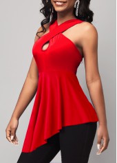Asymmetric Hem Red Cross Front Tank Top