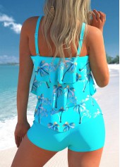 Cyan Plus Size Coconut Tree Print Tankini Set