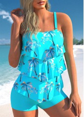Cyan Plus Size Coconut Tree Print Tankini Set