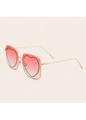 Metal Frame Pink Heart Print Sunglasses