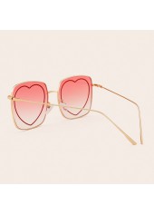 Metal Frame Pink Heart Print Sunglasses