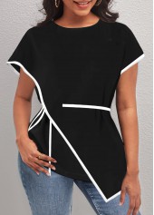 Black Asymmetric Hem Contrast Stitch T Shirt