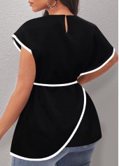 Black Asymmetric Hem Contrast Stitch T Shirt