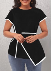 Black Asymmetric Hem Contrast Stitch T Shirt