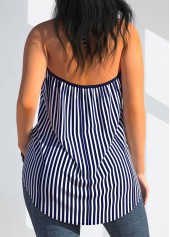 Cross Front Halter Navy Blue Striped Tank Top