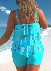 Cyan Plus Size Coconut Tree Print Tankini Set