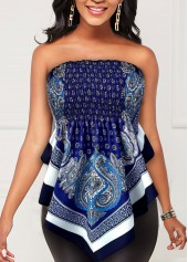 Tribal Print Navy Blue Asymmetric Hem Tank Top
