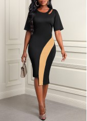 Black Contrast Cutout Asymmetric Hem Dress
