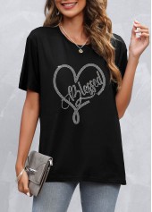 Hot Drilling Short Sleeve Black T Shirt