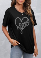 Hot Drilling Short Sleeve Black T Shirt