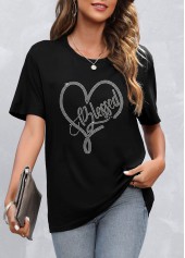 Hot Drilling Short Sleeve Black T Shirt