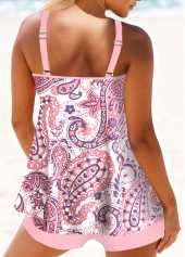 Pink Paisley Print Double Straps Tankini Set