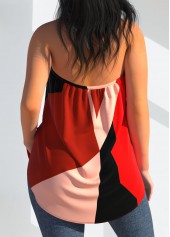 Geometric Print Cross Halter Red Tank Top