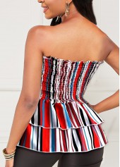 Smocked Layered Ruffle Hem Striped Tank Top