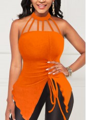 Orange Cage Neck Drawstring Tank Top