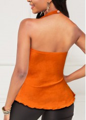 Orange Cage Neck Drawstring Tank Top