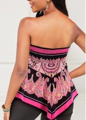 Asymmetric Hem Hot Pink Paisley Print Tank Top