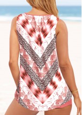Leopard Chevron Print Cross Strap Pink Tankini Set