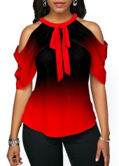Cold Shoulder Ombre Red Halter Blouse