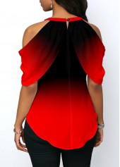 Cold Shoulder Ombre Red Halter Blouse
