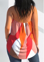 Multi Color Geometric Print Cross Halter Tank Top