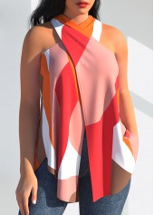 Multi Color Geometric Print Cross Halter Tank Top