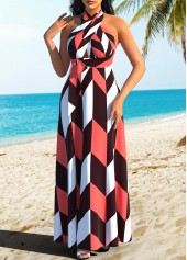 Cross Halter Geometric Print Sleeveless Multi Color Dress