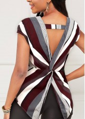 Striped Twist Back Wine Red Tank Top