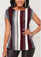 Striped Twist Back Wine Red Tank Top