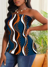 Strapless Blue Geometric Print Tank Top