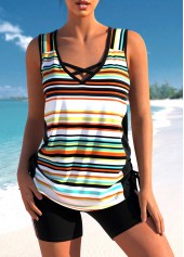 Cross Strap Tie Side Striped Tankini Set