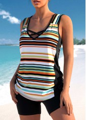 Cross Strap Tie Side Striped Tankini Set