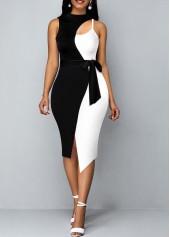 Cutout Sleeveless Black Asymmetric Hem Dress