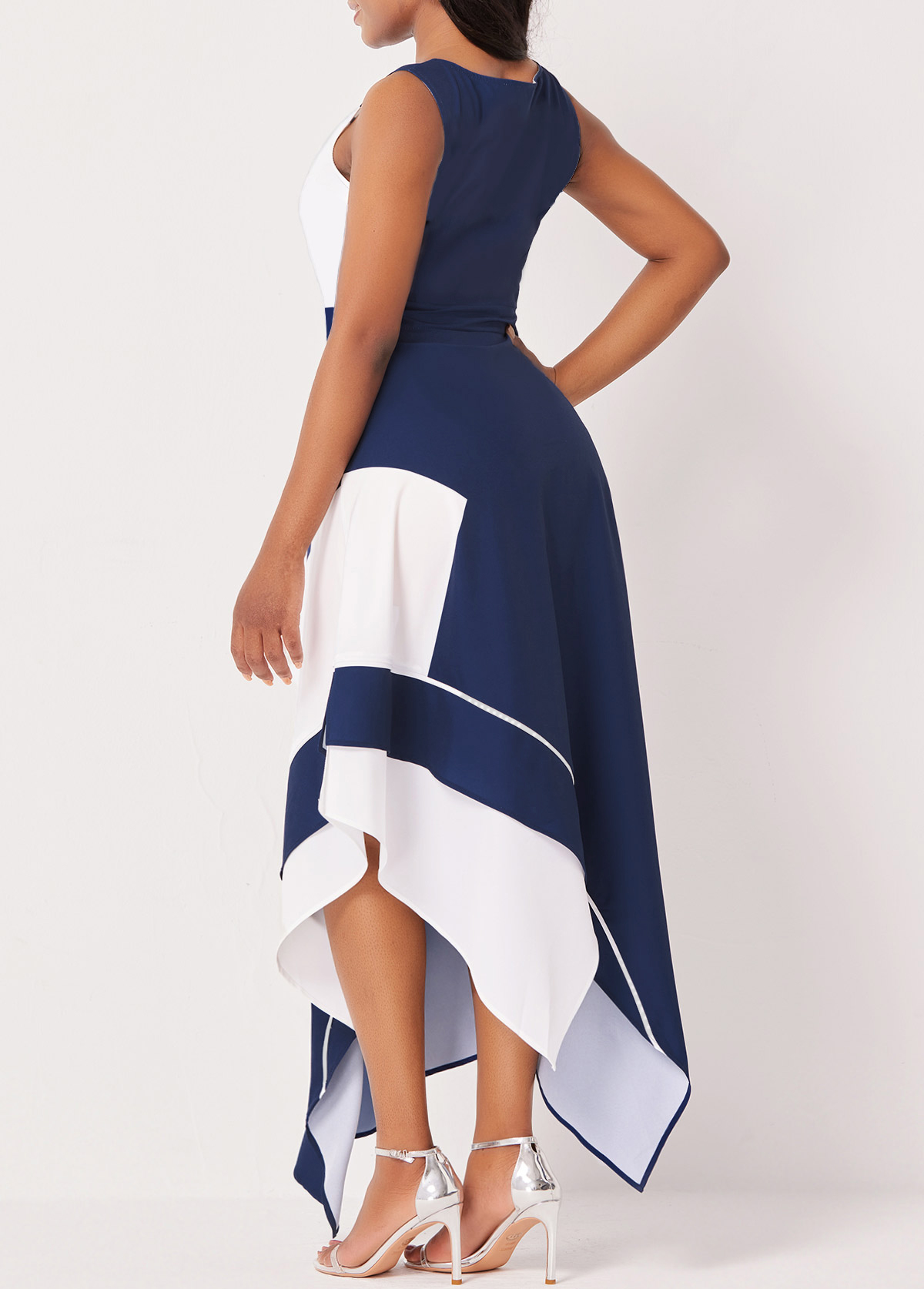 Asymmetric Hem Blue Sleeveless Maxi Dress