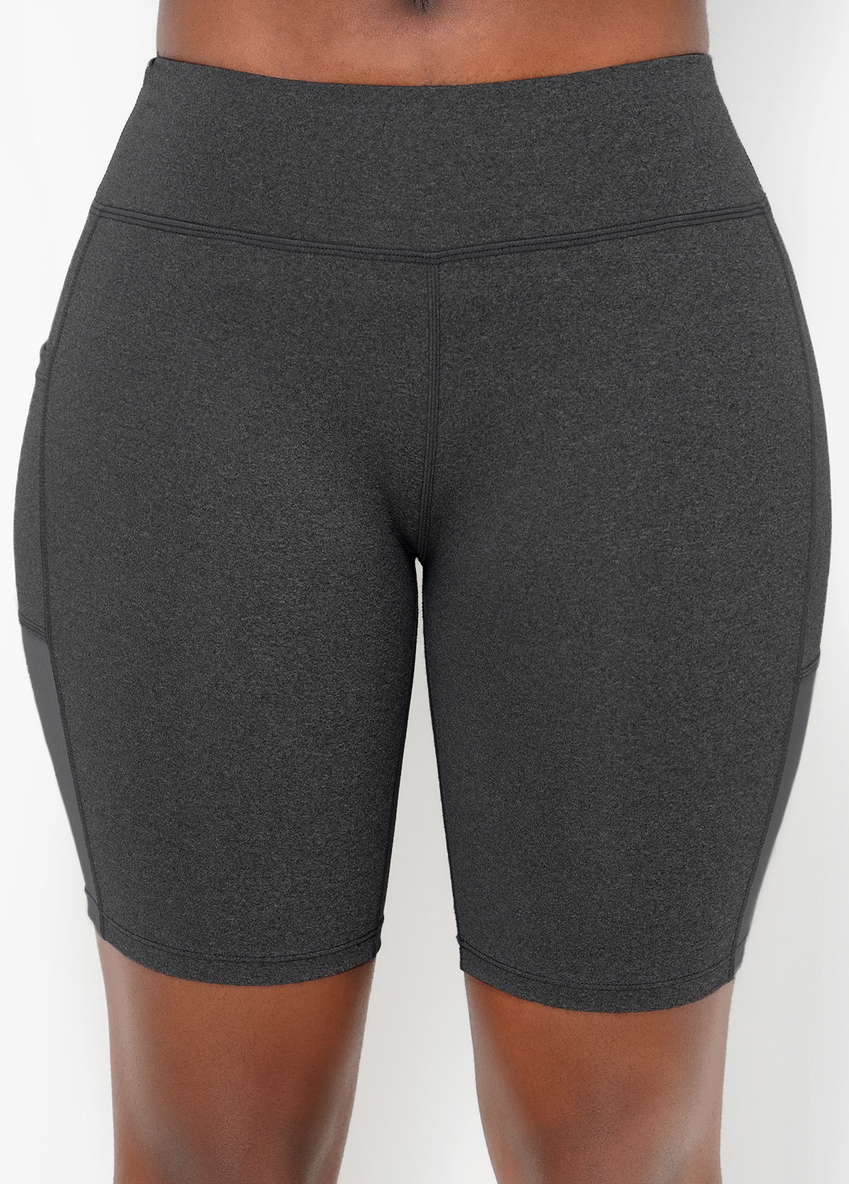 Grey Fabric Stitching Pocket Mid Waist Shorts