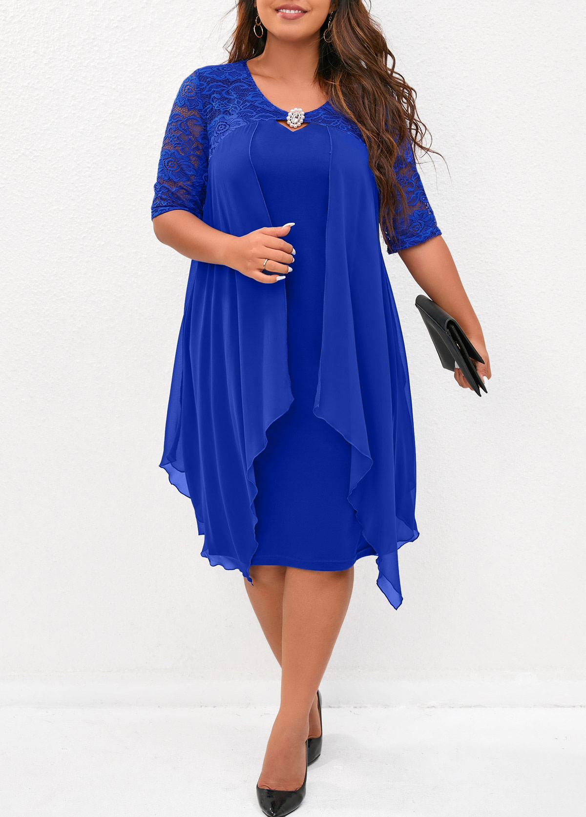Royal Blue Lace Stitching Plus Size Dress